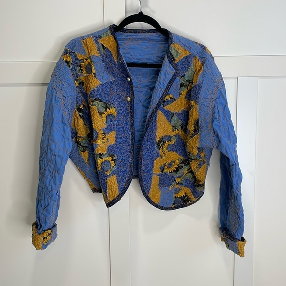 Handcrafted Quilted Embroidered Crop Jacket - Picture 1 of 9